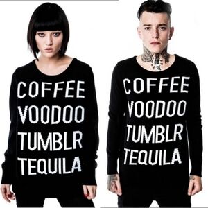 Killstar ✦ Tumblr Knit Sweater ✦ M Black & White Oversized Gothic Pullover NWT